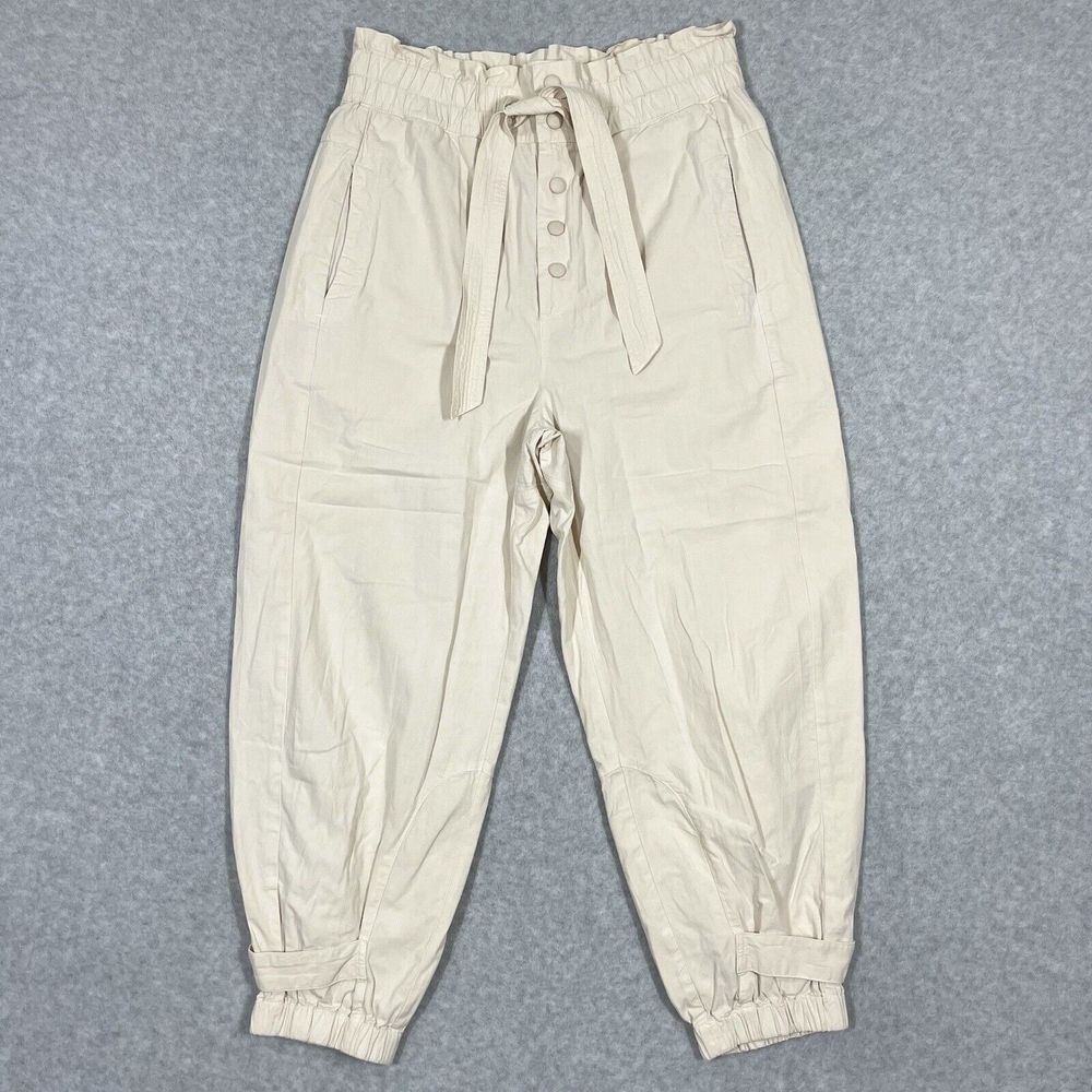 Sea‎ New York Pants Womens 14 Barrel Wide Leg Parachute Pull On Tie Waist Beige